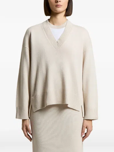 Peserico Ribbed-knit V-neck Sweater In Nude