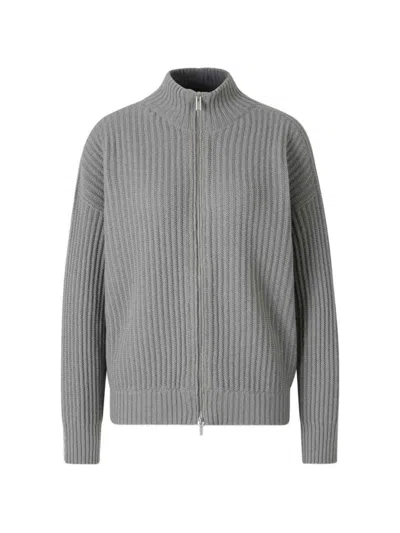 Peserico Ribbed-knit Zip-up Cardigan In Gray