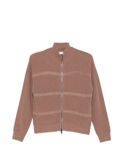 Peserico Ribbed-knit Zip-up Sweater In Brown