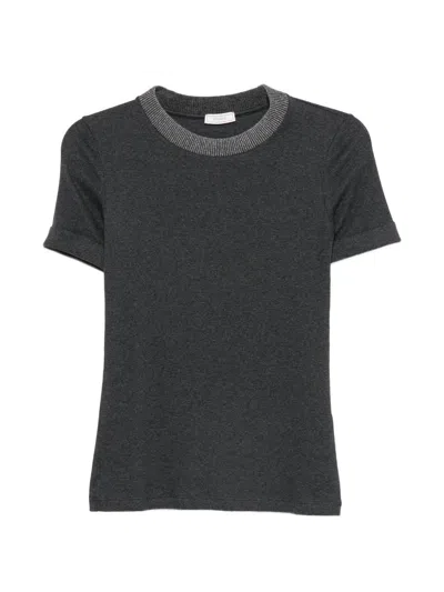 Peserico Ribbed-trim Jersey T-shirt In Gray
