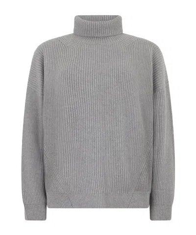 Peserico Roll-neck Silk-wool Blend Jumper In Gray