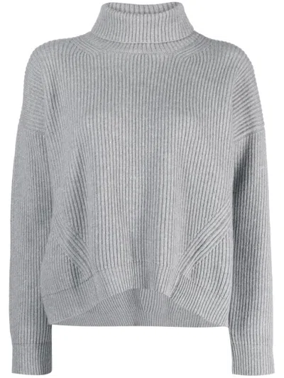 Peserico Roll-neck Silk-wool Blend Jumper In Grey