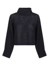 Peserico High Neck Cropped Knit Sweater With Sparkle In Black