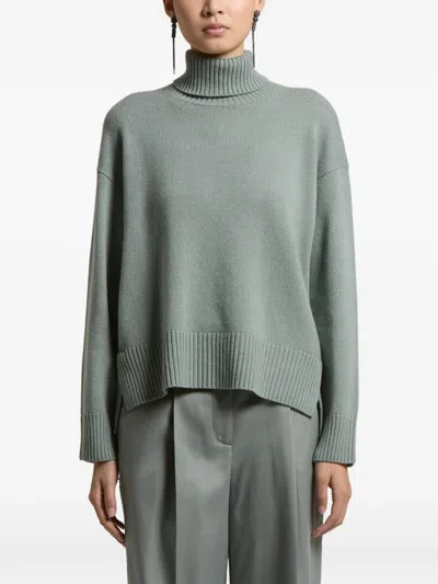 Peserico Roll-neck Side-slit Sweater In Green