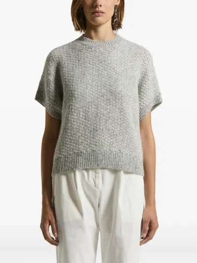 Peserico Round-neck Short-sleeve Sweater In Gray