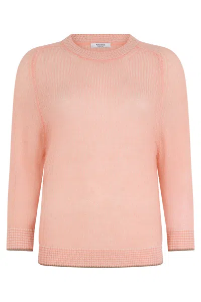 Peserico Round Neck Sweater In Salmon Color With Long Sleeves. In Pink