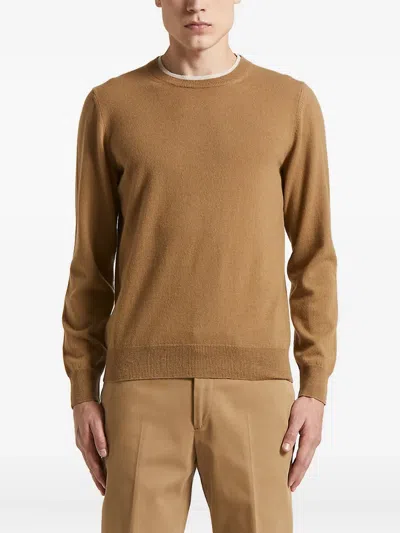 Peserico Round-neck Wool-cashmere Sweater In Brown