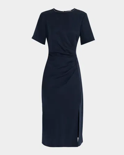 Peserico Ruched Punto Luce Viscose Midi Dress In Blue