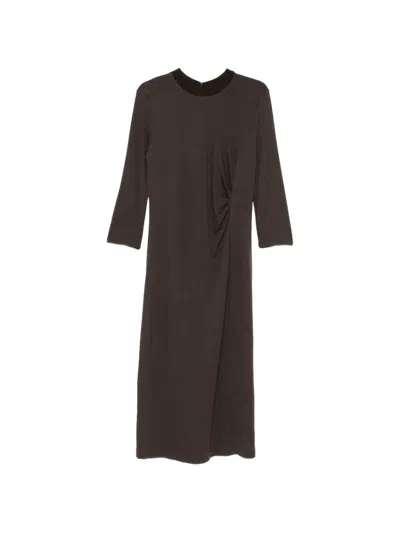 Peserico Ruched Three-quarter Sleeve Midi Dress In Brown