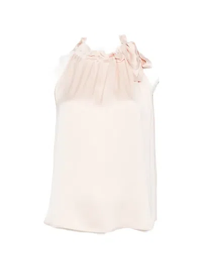 Peserico Ruffled-neck Tie-fastening Top In White