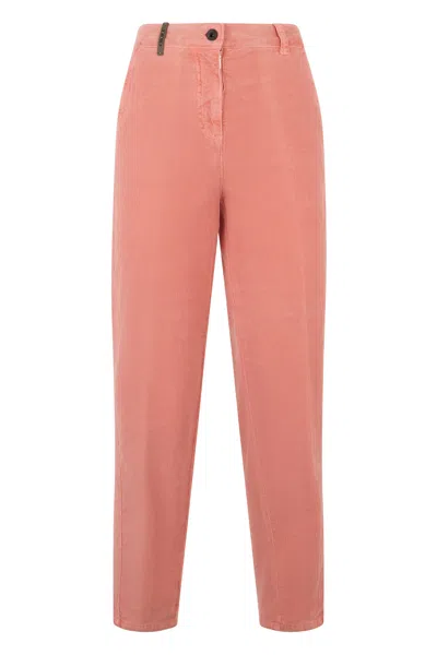 Peserico Salmon Pink Trousers In A Corduroy Fabric With An Elegant Design.