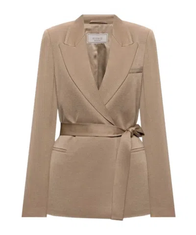 Peserico Satin Belted Blazer In Neutral