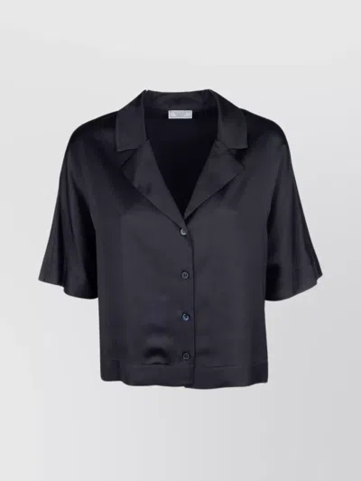 Peserico Satin Collared Neck Short Sleeve Tops In Black