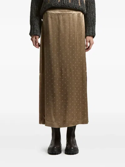 Peserico Satin-dot Midi Skirt In Brown