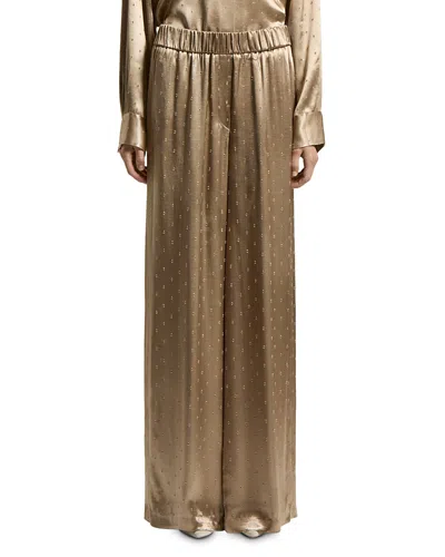 Peserico Satin Eyelet Wide Leg Pants In Brown