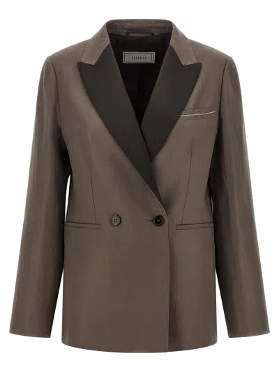 Peserico Satin Linen Blazer Blazers Brown In Multi