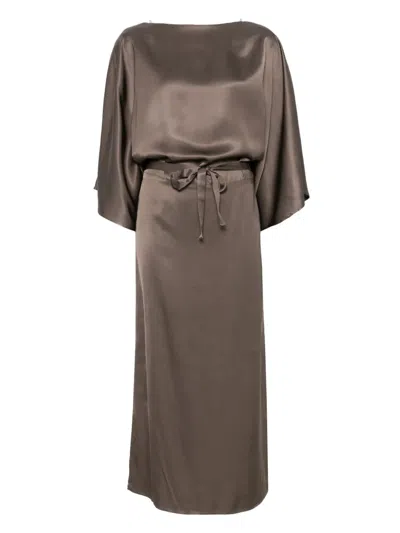 Peserico Satin Midi Dress In Brown