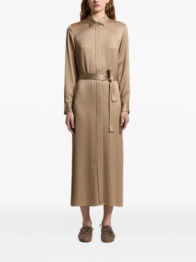 Peserico Satin Midi Dress In Brown