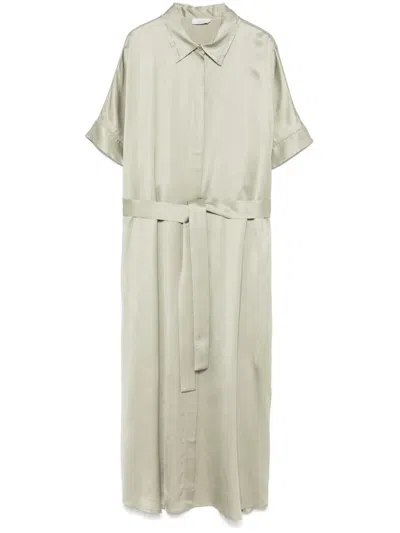 Peserico Satin Midi Dress In Green