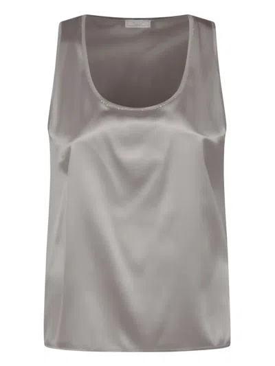 Peserico Satin Scoop-neck Top In Grey