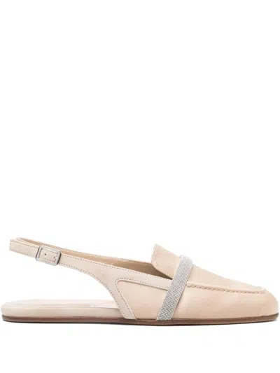 Peserico Satin Slingback Mules In Neutral