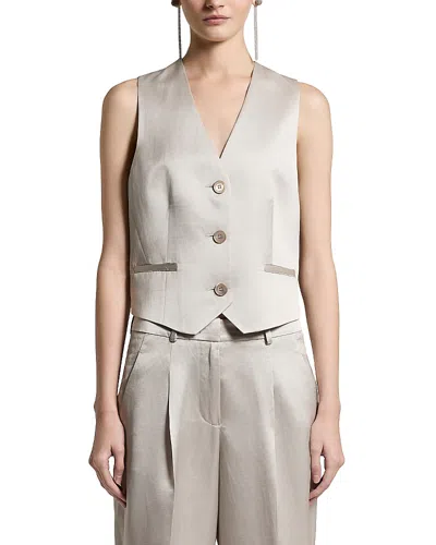 Peserico Satin V-neck Vest In Gray