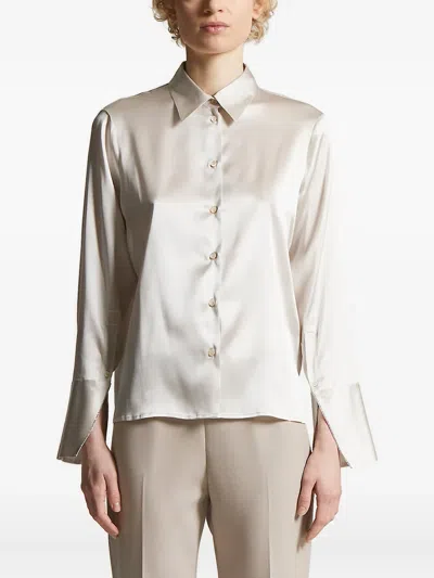 Peserico Satin Wide-cuff Shirt In Neutral