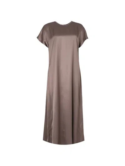 Peserico Satin-finish Chain-trim Midi Dress In Purple