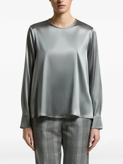 Peserico Satin-finish Long-sleeved Blouse In Gray