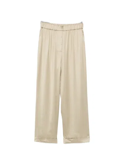 Peserico Satin-finish Turn-up Trousers In Neutral