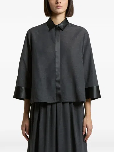 Peserico Satin-trim Three-quarter Sleeve Shirt In Blue