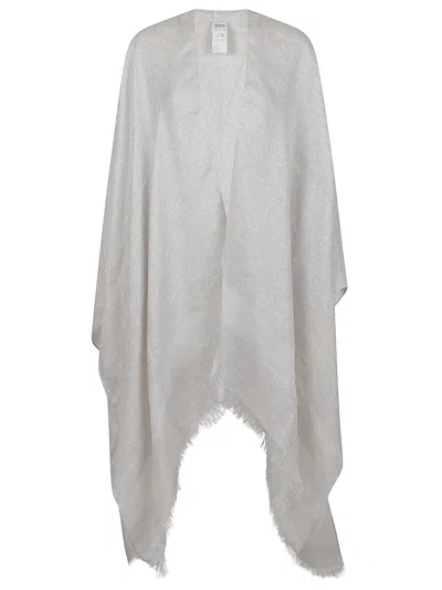 Peserico Fringed White Kimono Scarf With Lurex Detailing In Ninguno