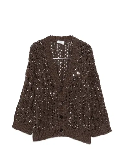 Peserico Sequin Button Knitwear In Brown