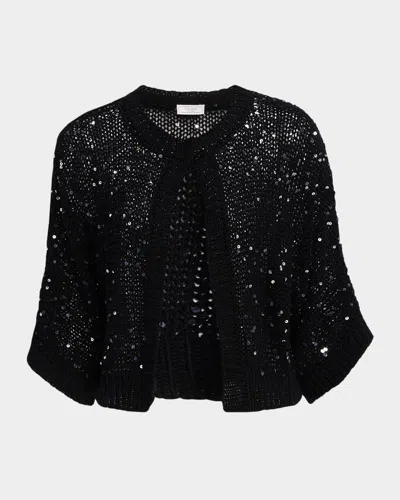 Peserico Sequin Cotton Knit Cardigan In Black