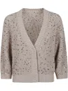 Peserico Cotton Cardigan With Sequined Detailing And V-neckline In Neutral