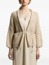 Peserico Sequin-embellished Belted Cardigan In Nude