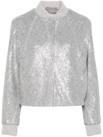 Peserico Sequin-embellished Bomber Jacket In Grey