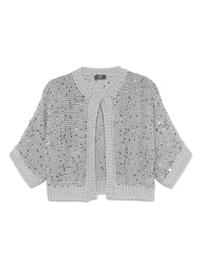 Peserico Sequin-embellished Cardigan In Grey