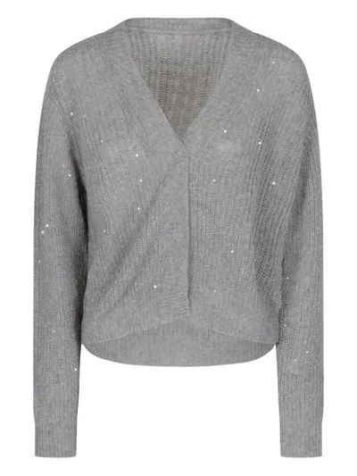 Peserico Sequin-embellished Cardigan In Gray