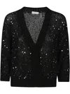 Peserico Deep V-neck Cardigan With Sequined Embellishments In Black