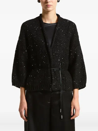 Peserico Sequin-embellished Cardigan In Black
