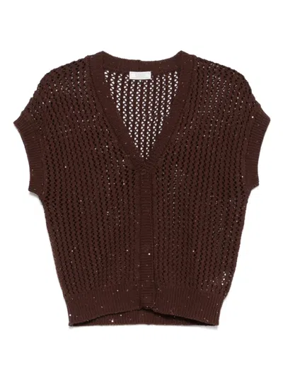 Peserico Sequin-embellished Cardigan In Brown