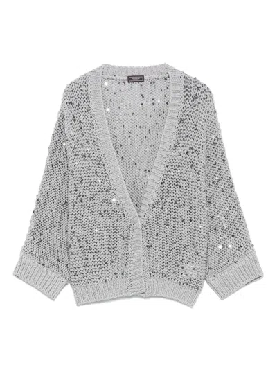 Peserico Sequin-embellished Cardigan In Grey