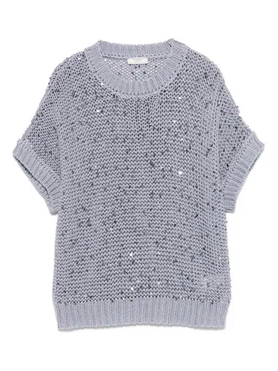 Peserico Sequin-embellished Cotton Top In Blue