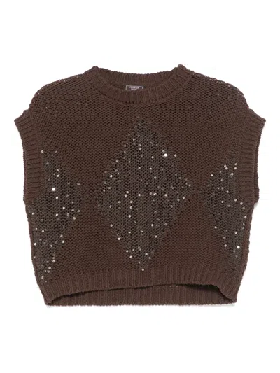 Peserico Sequin-embellished Cotton Vest In Brown