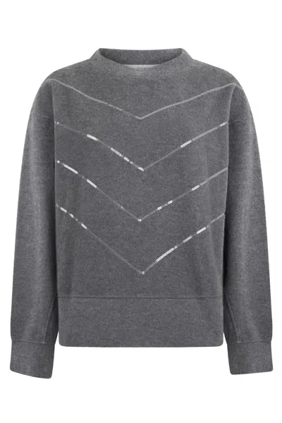 Peserico Sequin-embellished Crew-neck Sweatshirt In Gray