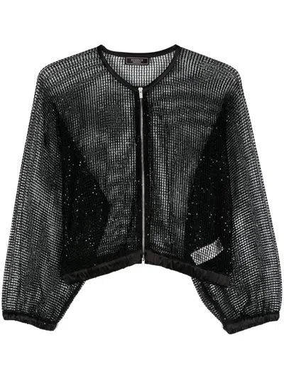 Peserico Sequin-embellished Mesh Jacket In Black
