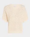 Peserico Sequin-embellished Open Knit Sweater In Quartz Sand