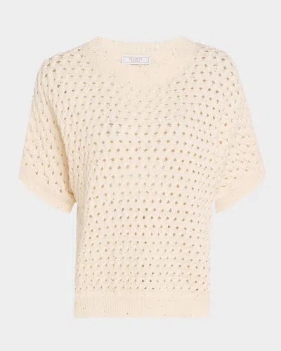 Peserico Sequin-embellished Open Knit Sweater In Quartz Sand