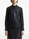 Peserico Sequin-embellished Satin-trimmed Shirt In Blue